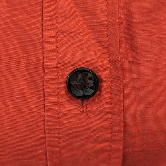 Teri Jon Silk Shirtdress in Coral Red with Onyx Buttons - Picture 9 of 11